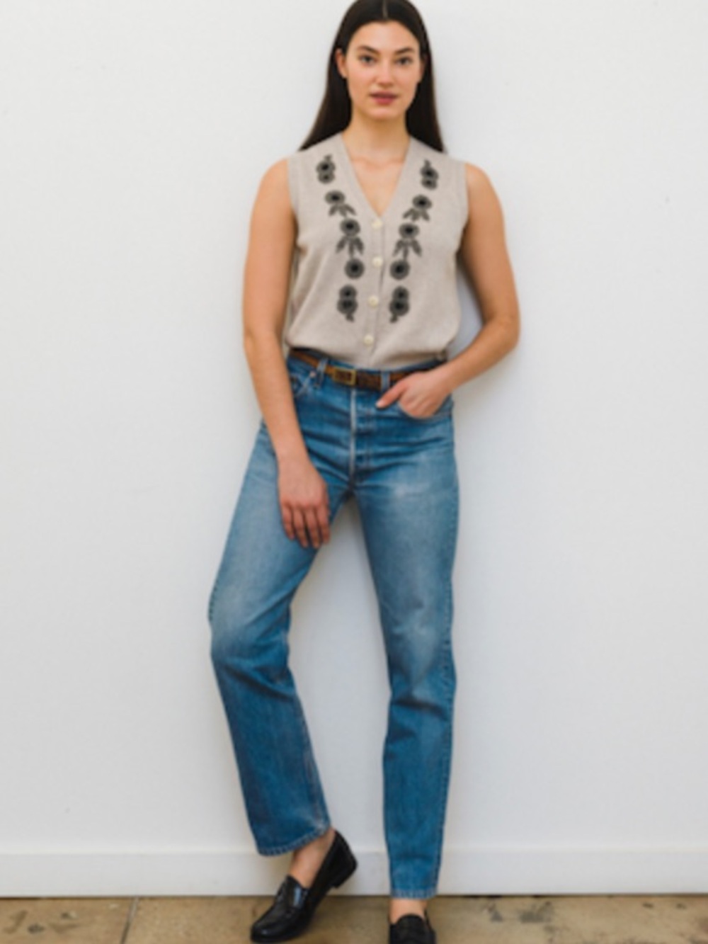 Alex Mill Becca cotton linens embroidered vest L